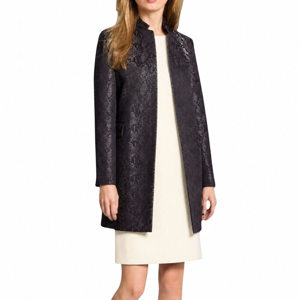 Louben Brown Metallic Snake Print Open Front Long Jacket Size 10 Statement